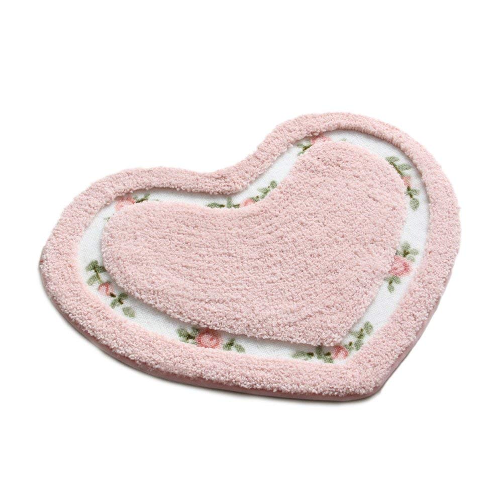 MOMIKA Pretty Floral Rose Heart Shape Bathroom Mat ，Super Soft Pink Shaggy Rug Floor Decoration Carpet，Great for Kitchen,Living Room,Toilet