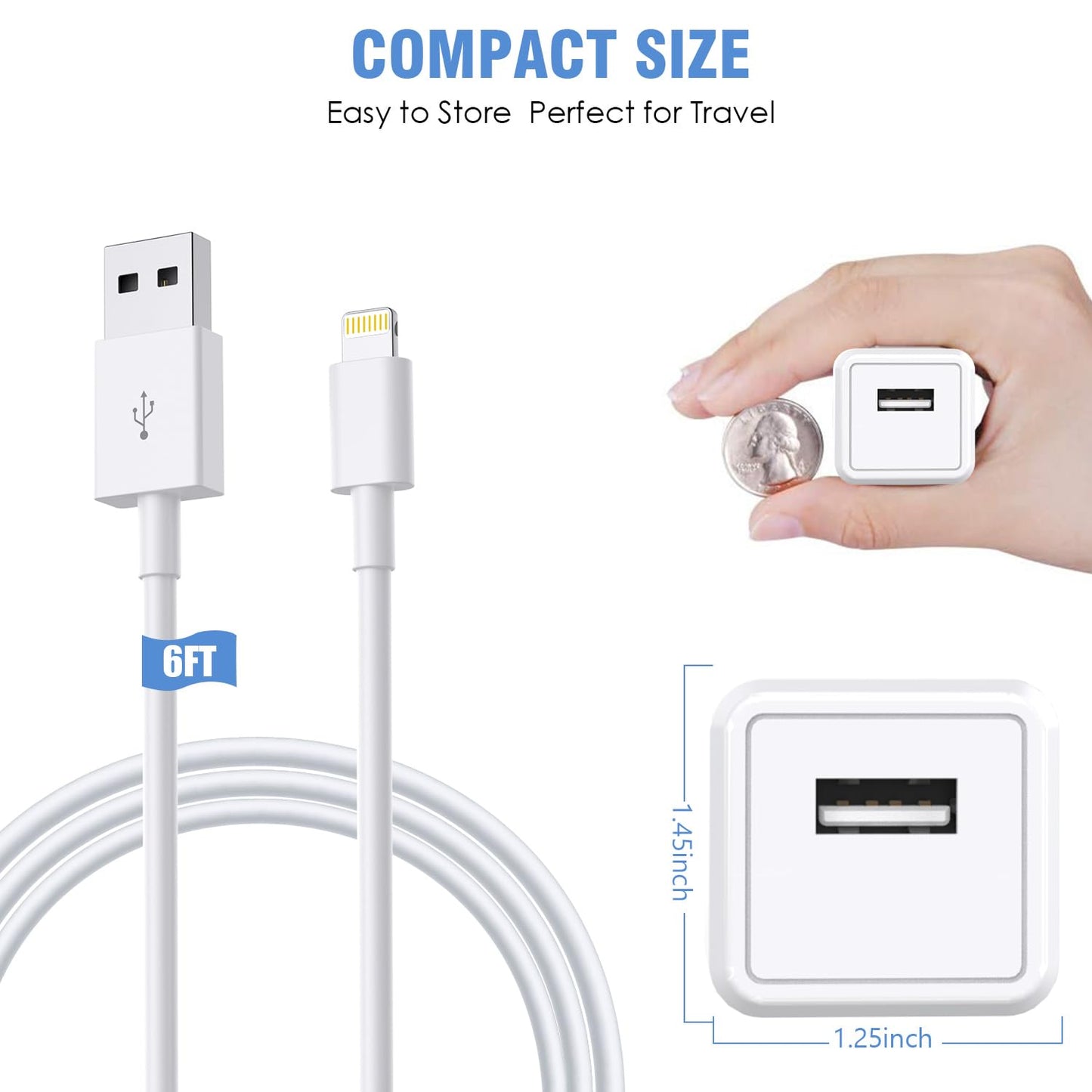 iPhone Charger Cord 6FT, [Apple MFi Certified] 2 Pack Lightning Cable Cube Phone Charging Transfer Cord Cable USB Plug Wall Charger Block Travel…