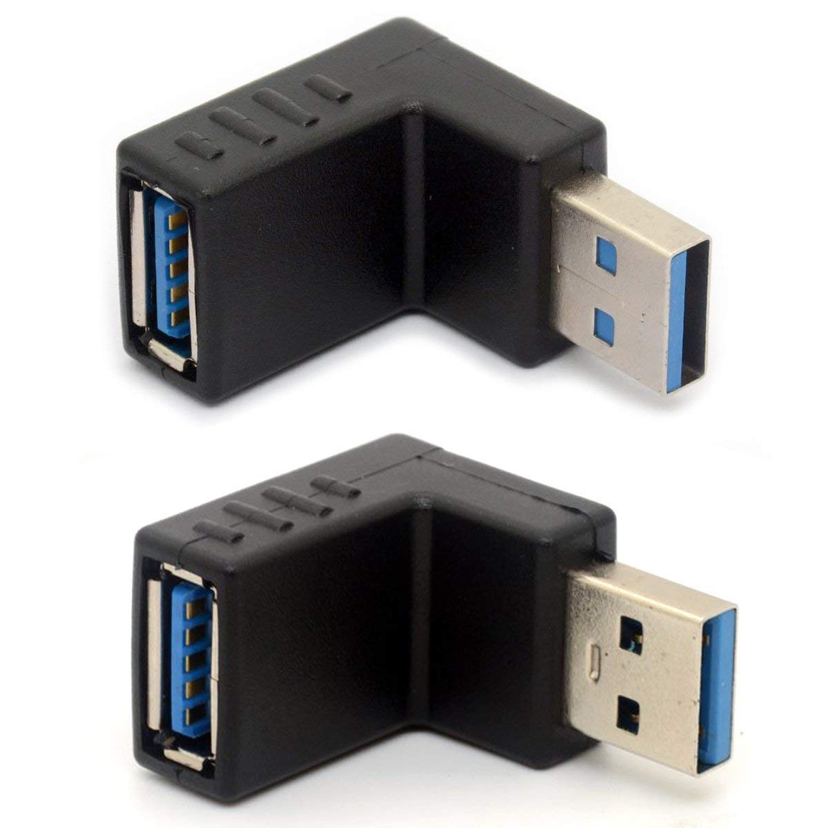 GLHONG Angled USB 3.0 Adapter 90 Degree USB Connector Extender Type A Male to Type A Female Plug Coupler 2Pcs (UP + Down)