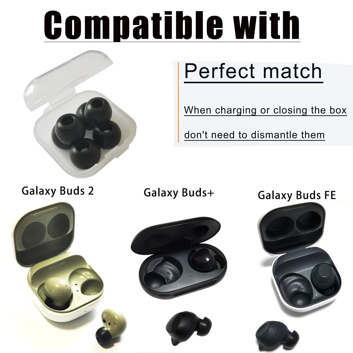 Memory Foam Ear Tips for Samsung Galaxy Buds 2 / Buds FE/Buds+, 3 Pairs S/M/L Replacement Galaxy Earbuds Tips, Noise Isolating Comfort Secure Fit