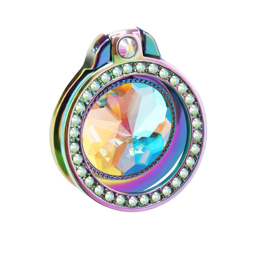 lenoup Iridescent Glitter Bling Bling Phone Ring Holder,Rainbow Sparkle Phone Ring Artificial Diamond Stand,Teal Rhinestone Cell Phone Finger Ring