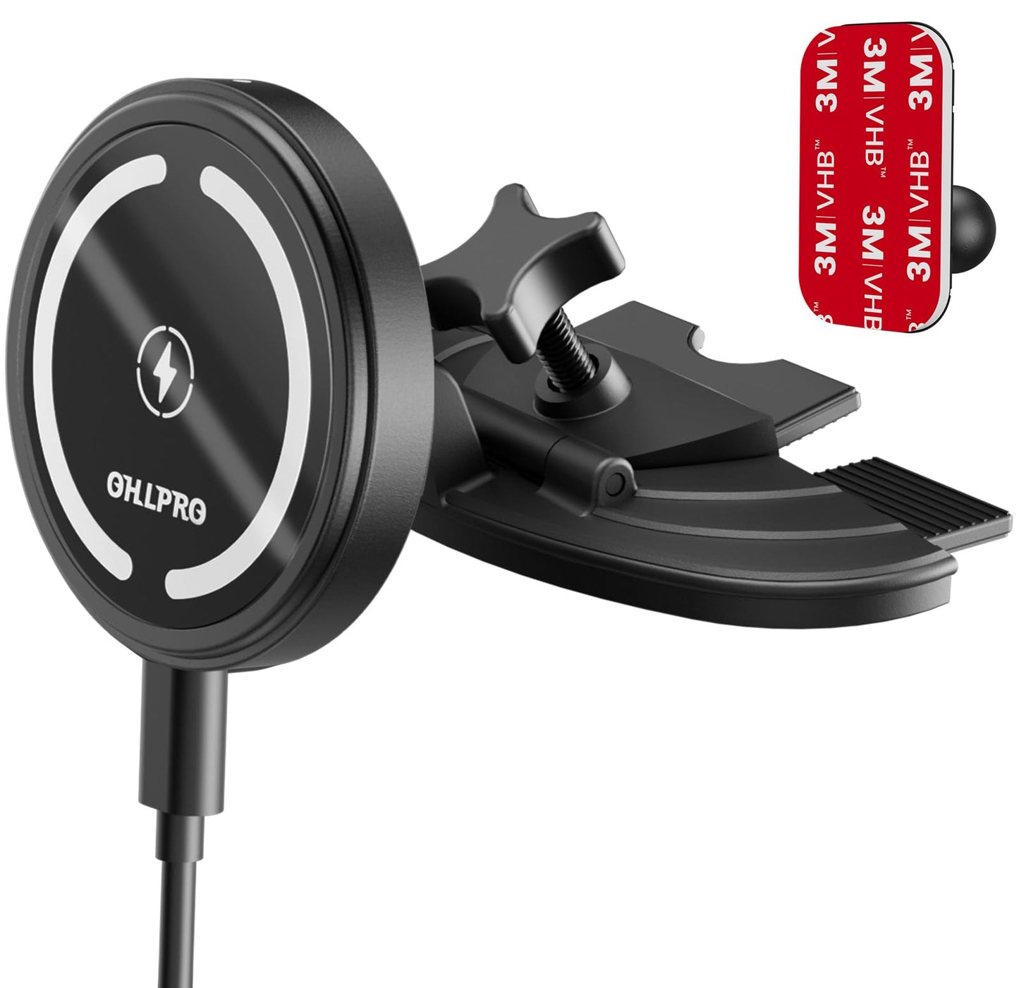 OHLPRO 15W Magsafe Car Mount Charger for iPhone 17, Fast Wireless Charging Magnetic CD Slot Holder with 3M Adhesive Base for Dashboard, Aluminum