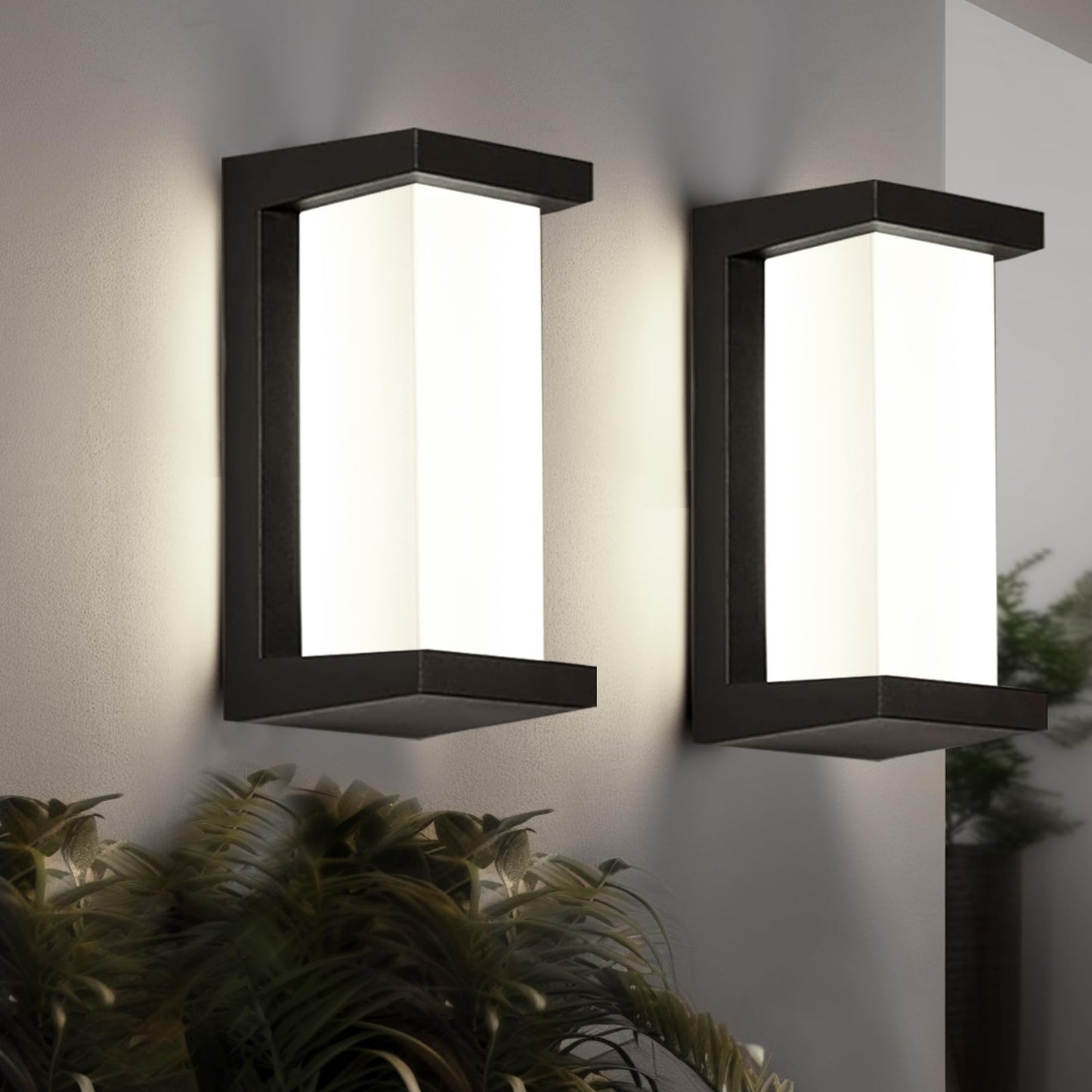 iYogaled Black Outdoor Light Fixtures Wall Mount, IP65 Waterproof Porch Lights Outdoor Wall Sconce, 2 Pack Rectangular Modern Exterior Lighting