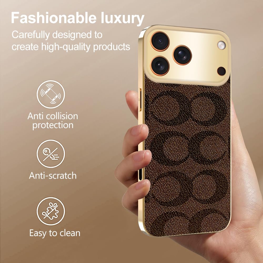 Sriyso Designer Case for iPhone,Luxury Classical Vintage Leather for Women Girl,Camera Protection,Electroplating Frame Anti-Fingerprint Military Grade