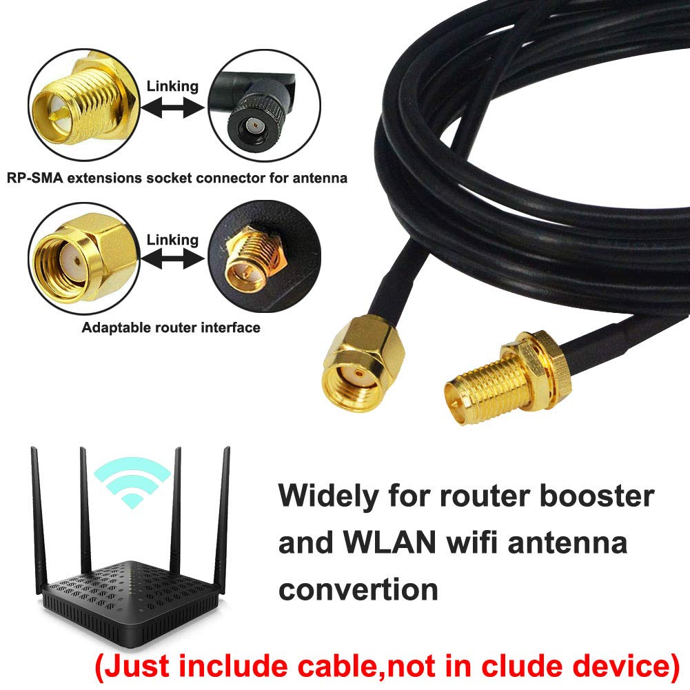 Kaunosta WiFi Antenna Extension Cable 15ft RG174 RP-SMA Male to RP-SMA Female RF Coaxial Cable Low Loss Gold Plated Pigtail for Wireless LAN Router
