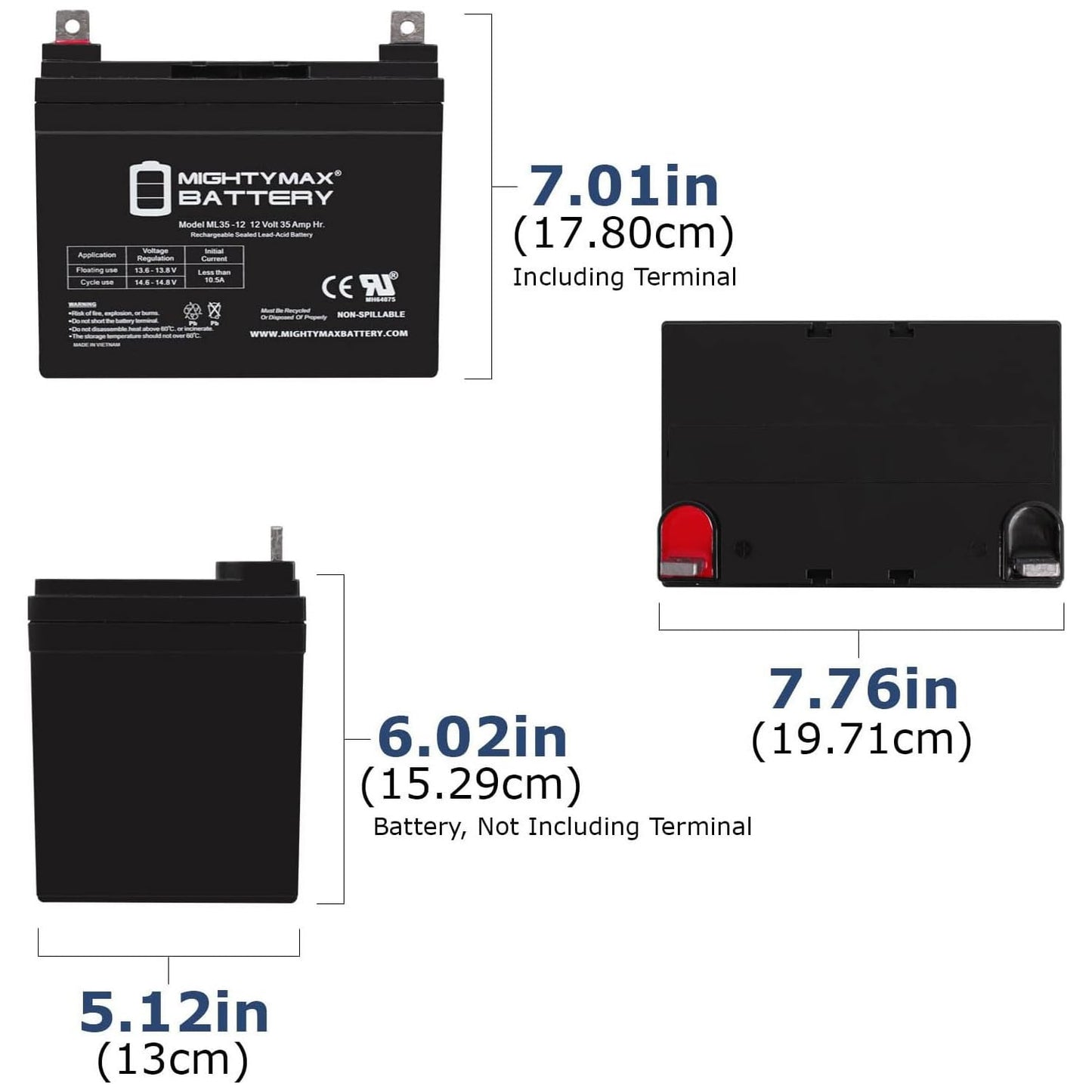 Mighty Max Battery, ML35-12 - 12 Volt 35 AH SLA Battery - Pack of 2