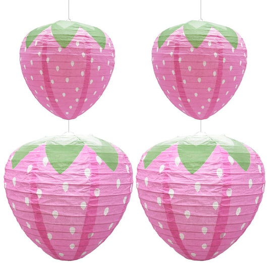 Hocansen 4 PCS Strawberry Paper Lanterns 8in 12in 3D Strawberry Hanging Decoration Strawberrys Shaped Paper Lanterns Fruit Hanging Ornaments