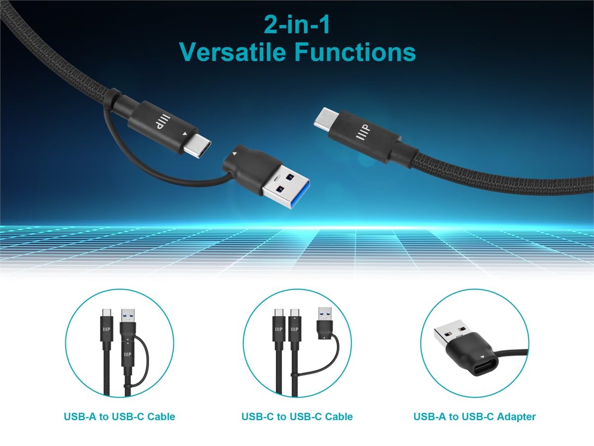 Monoprice USB4 20Gbps 2-in-1 Cable - 240W EPR 4K60Hz Braided Ultra High-Speed 6ft Black