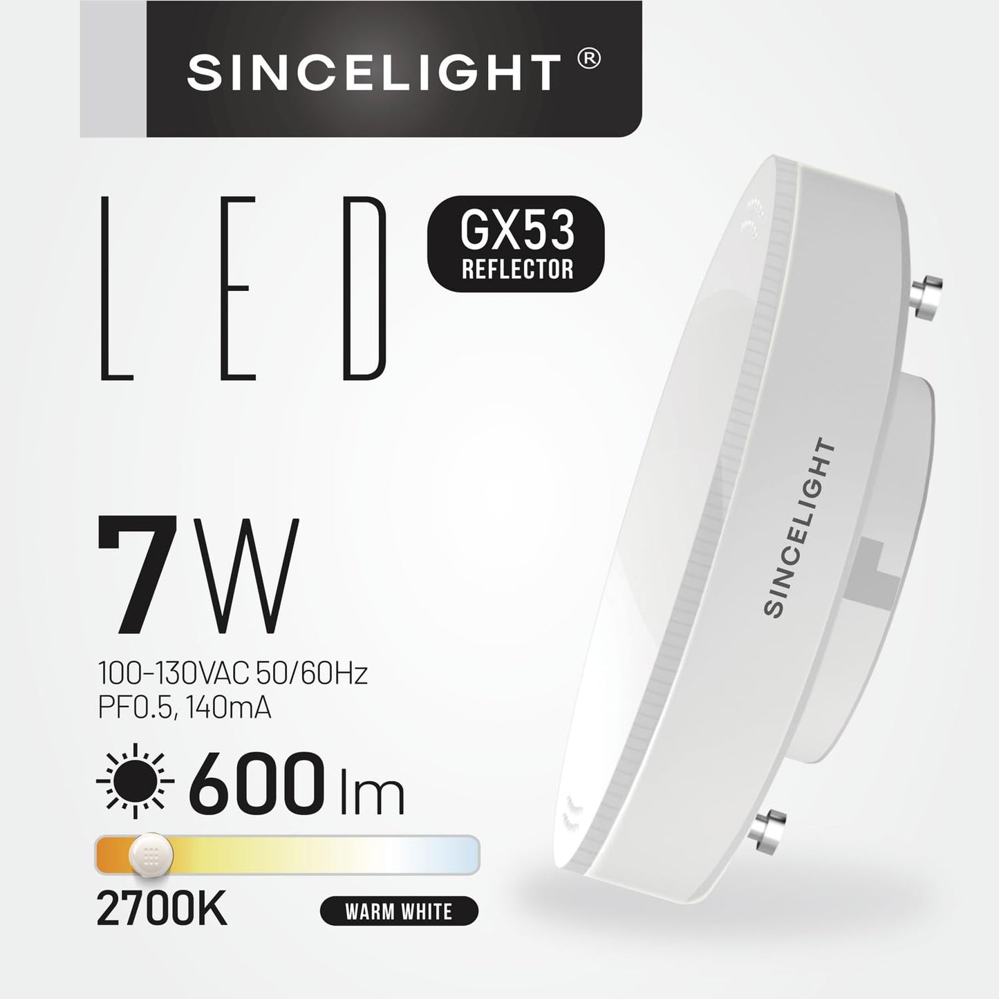 SINCELIGHT GX53 LED Bulbs, 7W, Reflector, 60W Equivalent, Disc Frosted Puck, RA?92, Warm White 2700K, Retrofit the GX53 Fittings in Kitchen Units