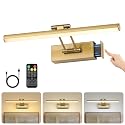 JUSHENG Picture Lights for Wall Battery Operated, Brass 3CCT Dimmable Gallery Light with Detachable Battery and Timer, Rechargeable Picture Lighting