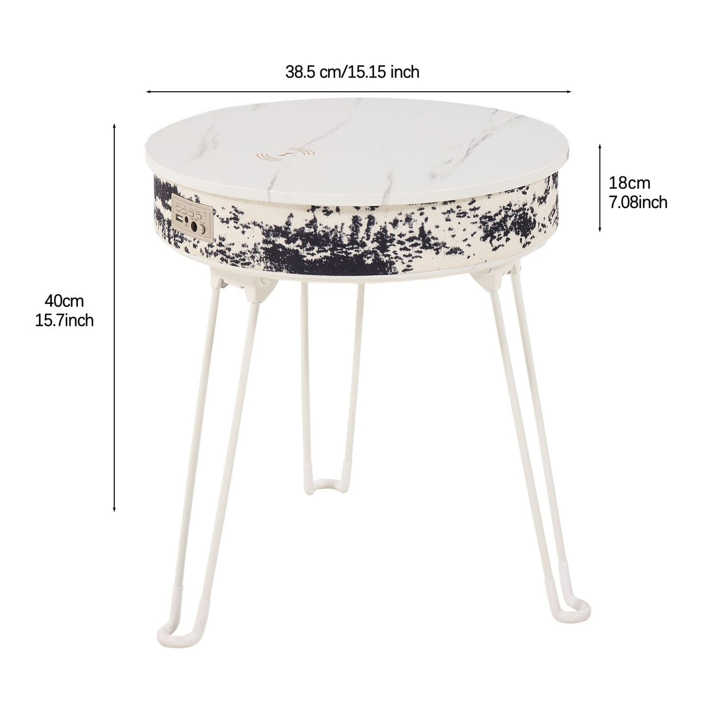 Louis Donné Smart musicTable with Bluetooth Speaker & Wireless Charging Station, Portable FoldableTable with 10W 360° Stereo Sound, Sensor Night
