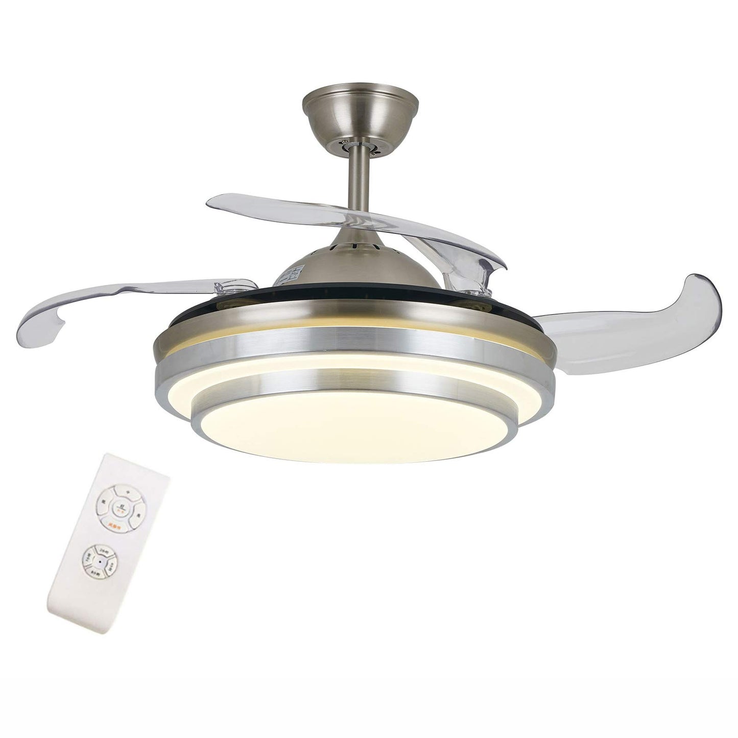 YIYIBYUS 42" Ceiling Fan with Light, Invisible Retractable Blade Chandelier with Remote Control 3 Colors 3 Speed Adjustable Chandelier Ceiling Plate