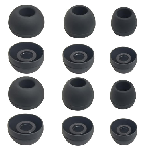 Mijusun Universal Silicone Ear Tips for 4.5mm-7mm Nozzle - 6 Pairs Replacement Earbuds Tips, Comfortable & Case-Compatible Fit (S/M/L), Black
