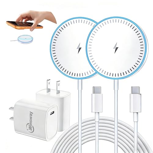 Winsway 2-Pack Magnetic Wireless Charger, 15W Fast Charging Pad with 20W PD Plug Adapter, 5FT USB C Cable Included, Compatible with iPhone