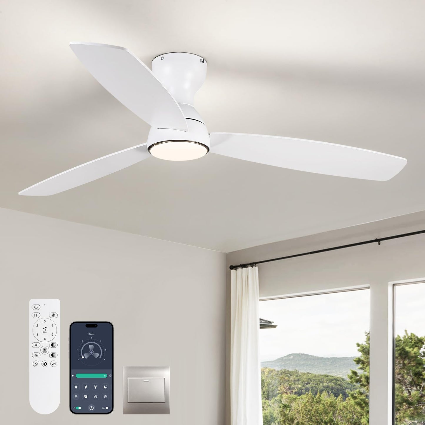 MOOONICHE 52" Fandelier, Ceiling Fan with LED Light and Remote/APP Control, 6-Speeds Reversible Fan Lights, 3CCT, Dimmable, Timable Large Chandelier
