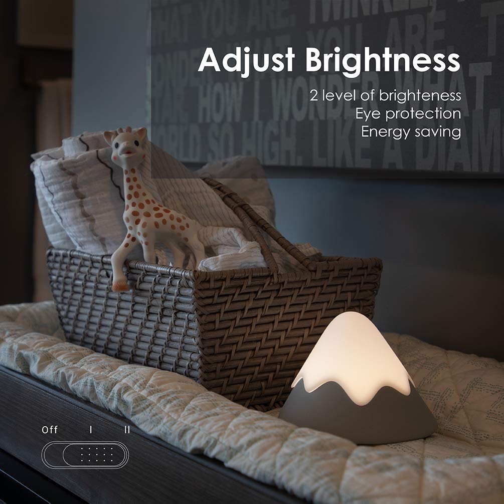 DesignNest Snow Mountain Night Light - Modern Home Decor & Nursery Lamp - Dimmable Soft Silicone, Tap Control, Rechargeable Portable Bedside Light