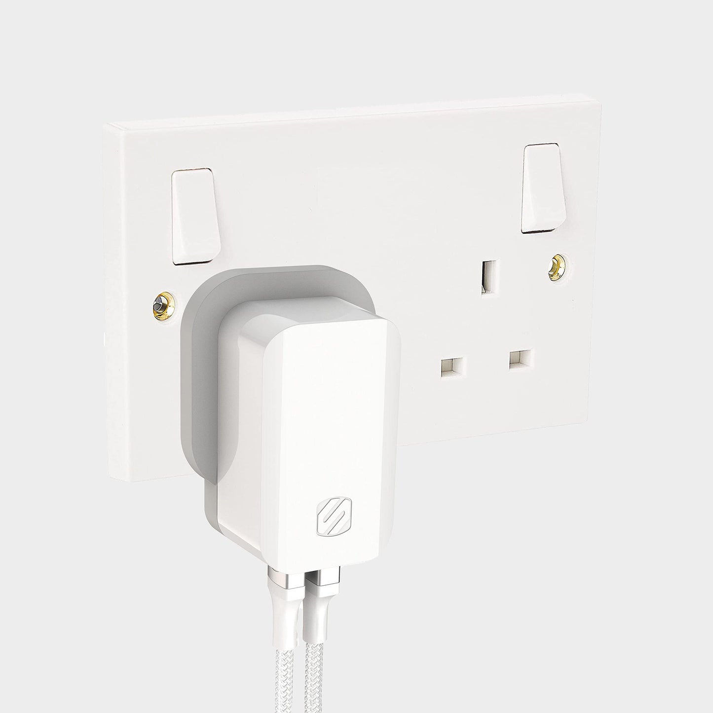 Scosche HPDCA32UK PowerVolt 32W Certified USB Type-C + USB Type-A UK Quick Wall Charger Power Delivery 3.0 for All USB-C and USB-A Devices in White