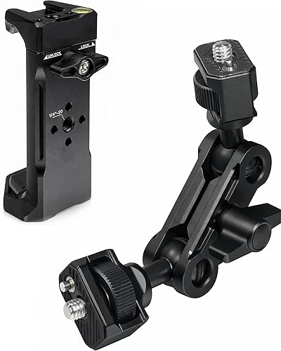 ORLN'K Aluminum Phone Mount for Tripod, Adjustable Phone Tripod Mount with Cold Shoe, Arca Swiss Quick Release Plate, Lock Fits for iPhone 16 15 14 13