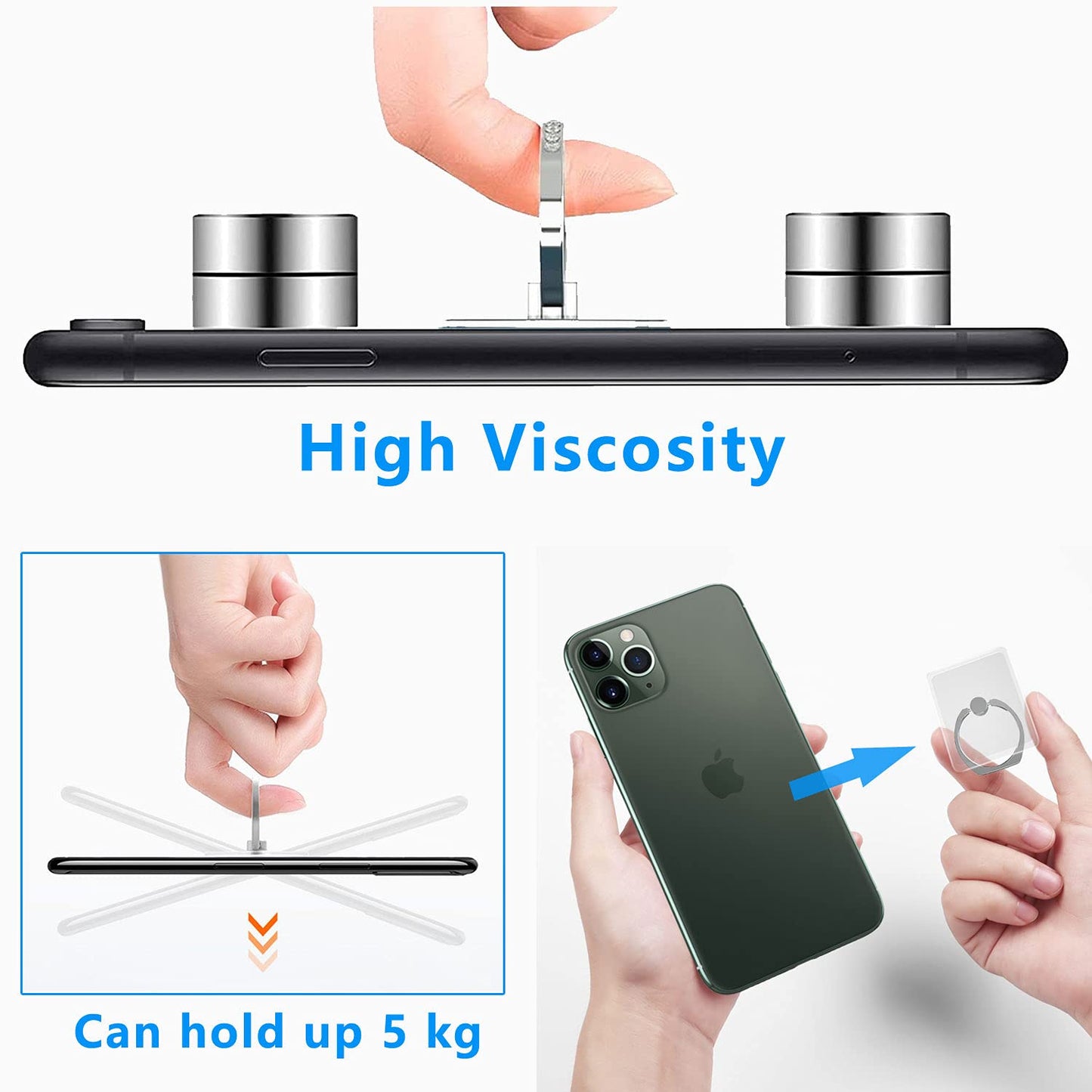 VOVIGGOL Cell Phone Ring Holder Stand 5 Pack, Transparent Phone Ring Holder Finger Kickstand 360° Degree Rotation Clear Phone Ring Grip Compatible