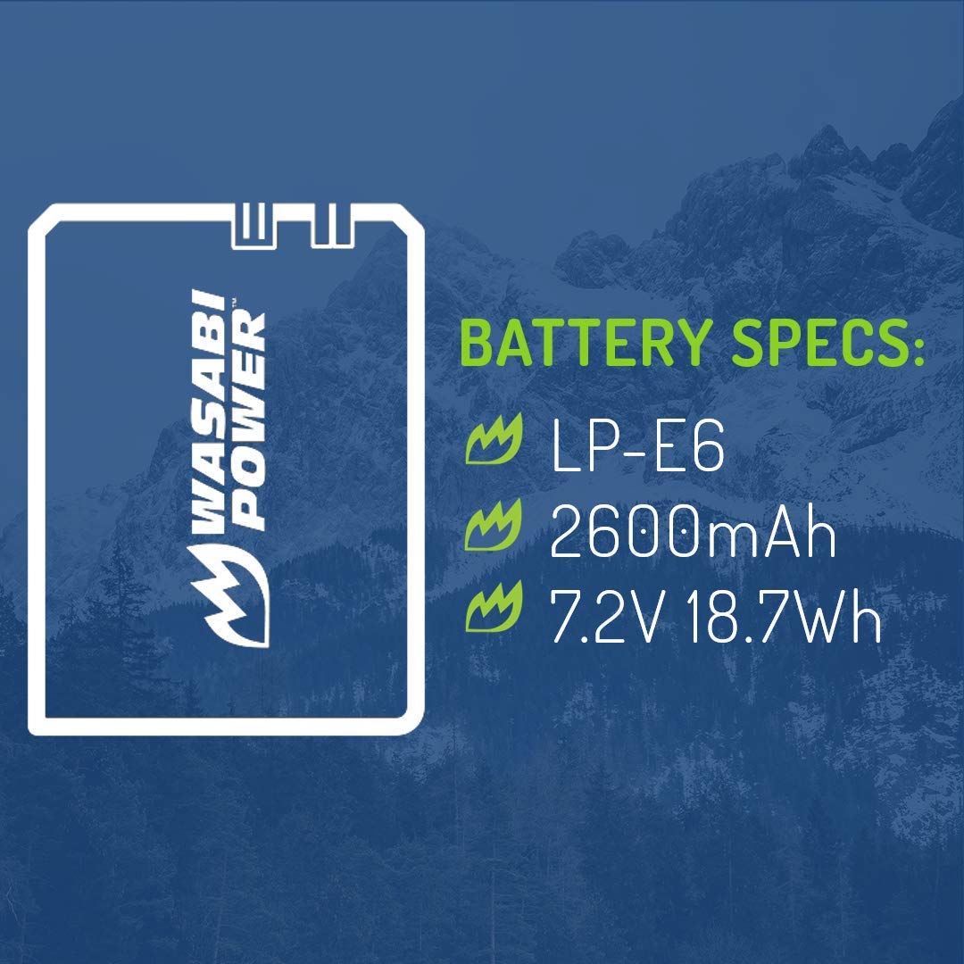 Wasabi Power LP-E6, LP-E6N Battery (2-Pack) for Canon EOS 5D Mark II/III/IV, 5DS, 5DS R, 6D, 6D Mark II, 7D, 7D Mark II, 70D, 80D, 90D, R, R5, R5C