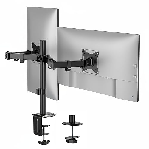 Mount-It! Dual Monitor Stand, Full Motion Desk Mount for 2 Screens up to 32” and 19.8 lbs Each, Tilt Swivel Rotate, VESA 75x75 & 100x100, Adjustable