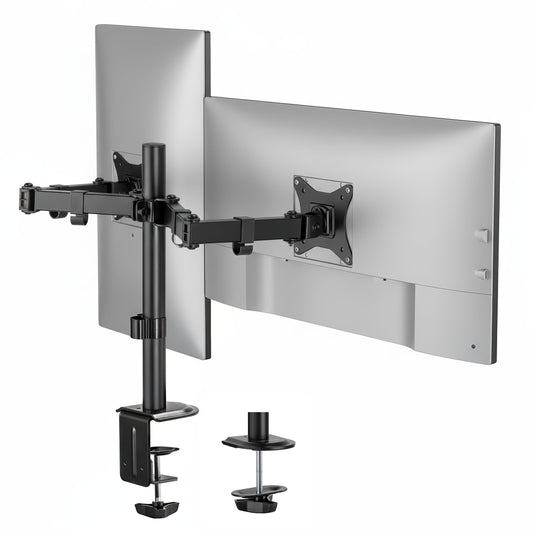 Mount-It! Dual Monitor Stand, Full Motion Desk Mount for 2 Screens up to 32” and 19.8 lbs Each, Tilt Swivel Rotate, VESA 75x75 & 100x100, Adjustable