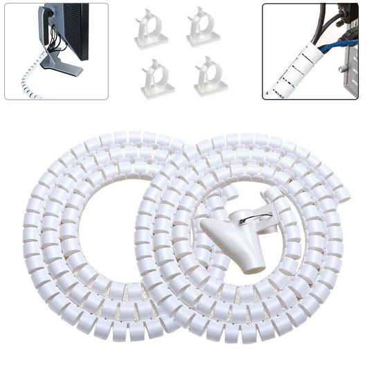 Fanoshon White Cable Management Sleeves 2 PCS Cord Protectors for USB Cable Power Audio Video Wire Cables - Protect Cats Dogs Pets from Chewing Cords