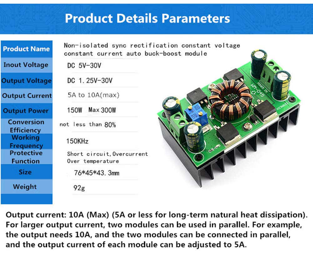 Auto Boost Buck Converter, 5A(Max 10A) DC 5V-30V to 1.25-30V Voltage Regulator Constant Voltage Constant Current CV CC Auto Step-Up/Down Boost…