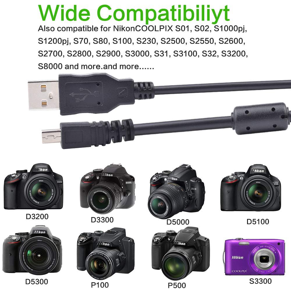 Toeasor Replacement UC-E6 USB Cable Camera Date Transfer Charger Cord Compatible with Nikon Digital Camera SLR DSLR D3200 D3300 D750 D5300 D7200