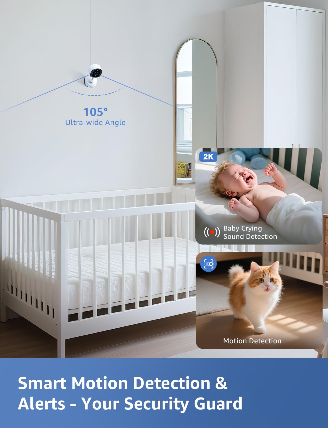 Lepro 2K Security Indoor & Outdoor Camera for Baby Care, Pet Monitoring, Remote Intercom, Night Vision, 2-Way Audio, Cloud & SD Card Storage (SD Card