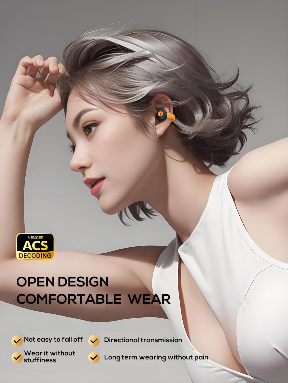 BEVCEFCC Wireless Ear Clip Headphones Bluetooth 5.3 - Lightweight Bone Conduction Earbuds with LED Display, Open Ear Earphones Compact Mini Design…