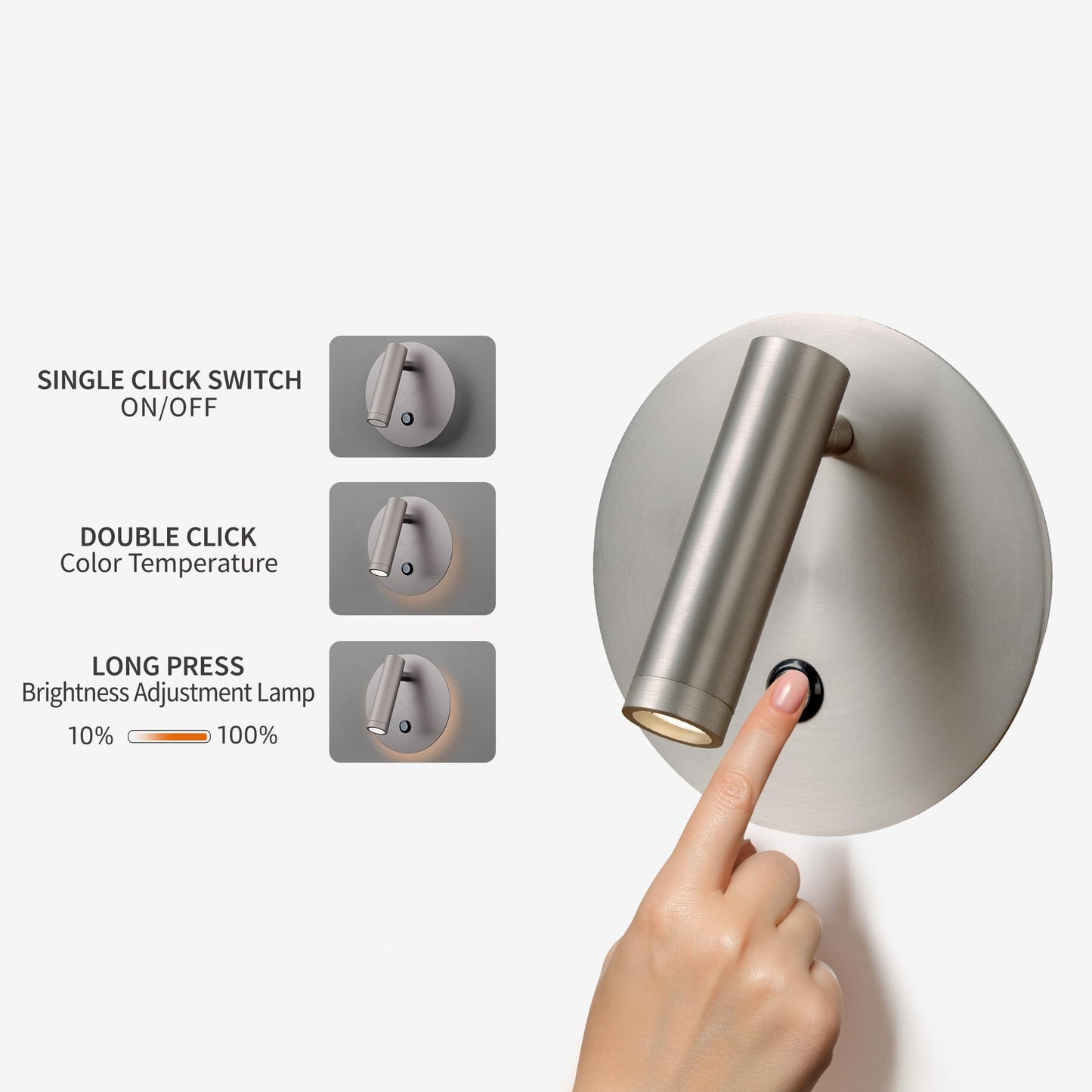lovuphoria Wall Sconces LED Wall Light with Touch Dimmer 2-Colour Modes Wall Lamp, 6W Adjustable Angle Wall Lights for Bedside Reading Living Room