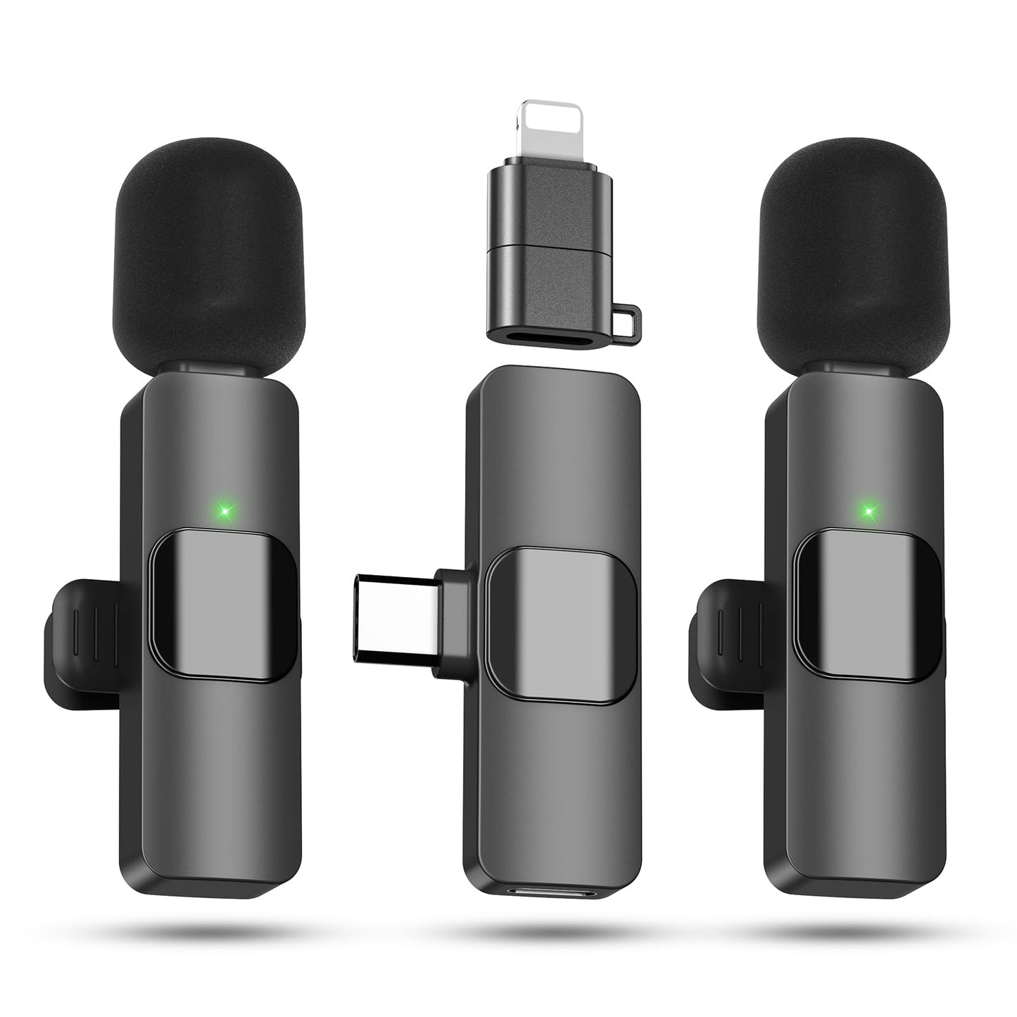 AMASDA 2 Pack Wireless Lavalier Microphone with Charging Case for iPhone, iOS and Android Phone, Mini Microphone for Video Recording, Interview
