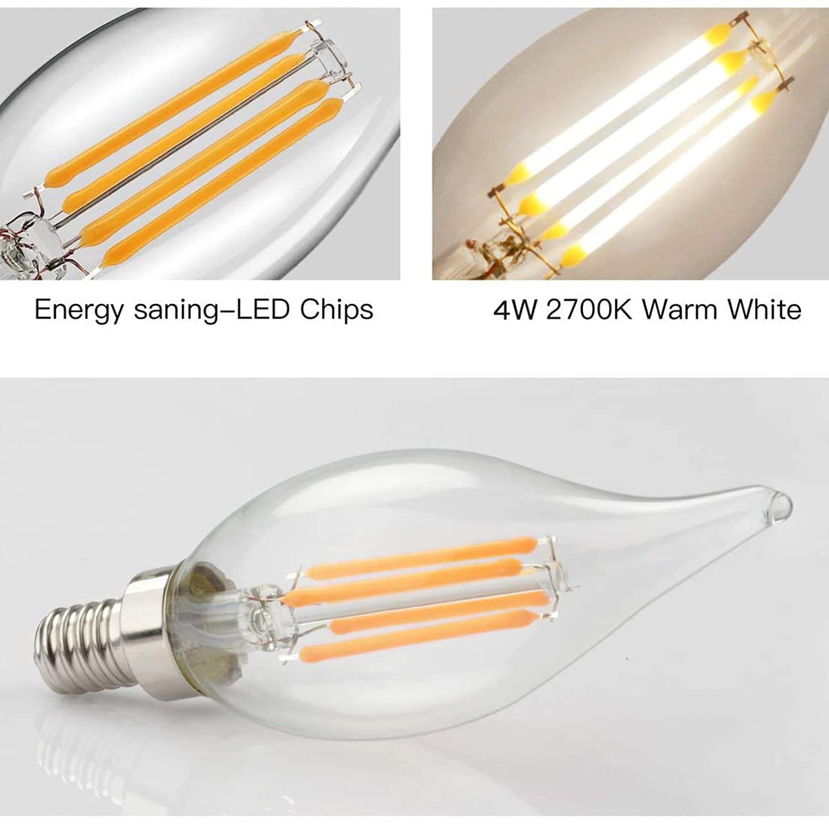 SHUWDKAR 12 Volt Candelabra Bulbs LED 4W E12 Bulbs 40 Watt Equivalent 2700K