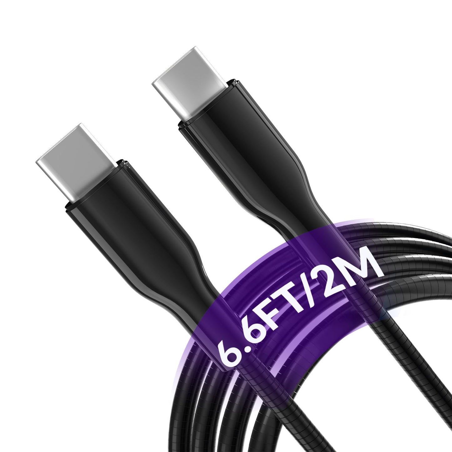 Metal USB C Cable Chew Proof Charging Cord, 6.6ft USB-C to USB-C Cord with PD 60W Fast Charging & Data Sync, Tangle-Free Dog Cat Chew Proof Phone