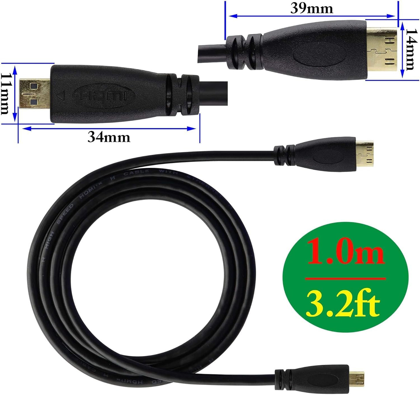 zdyCGTime Micro hdmi Socket Male to Mini hdmi Male Converter,high Speed Micro hdmi Cable 4k,Compatible with Digital Cameras, Tablet,Monitors,and Other