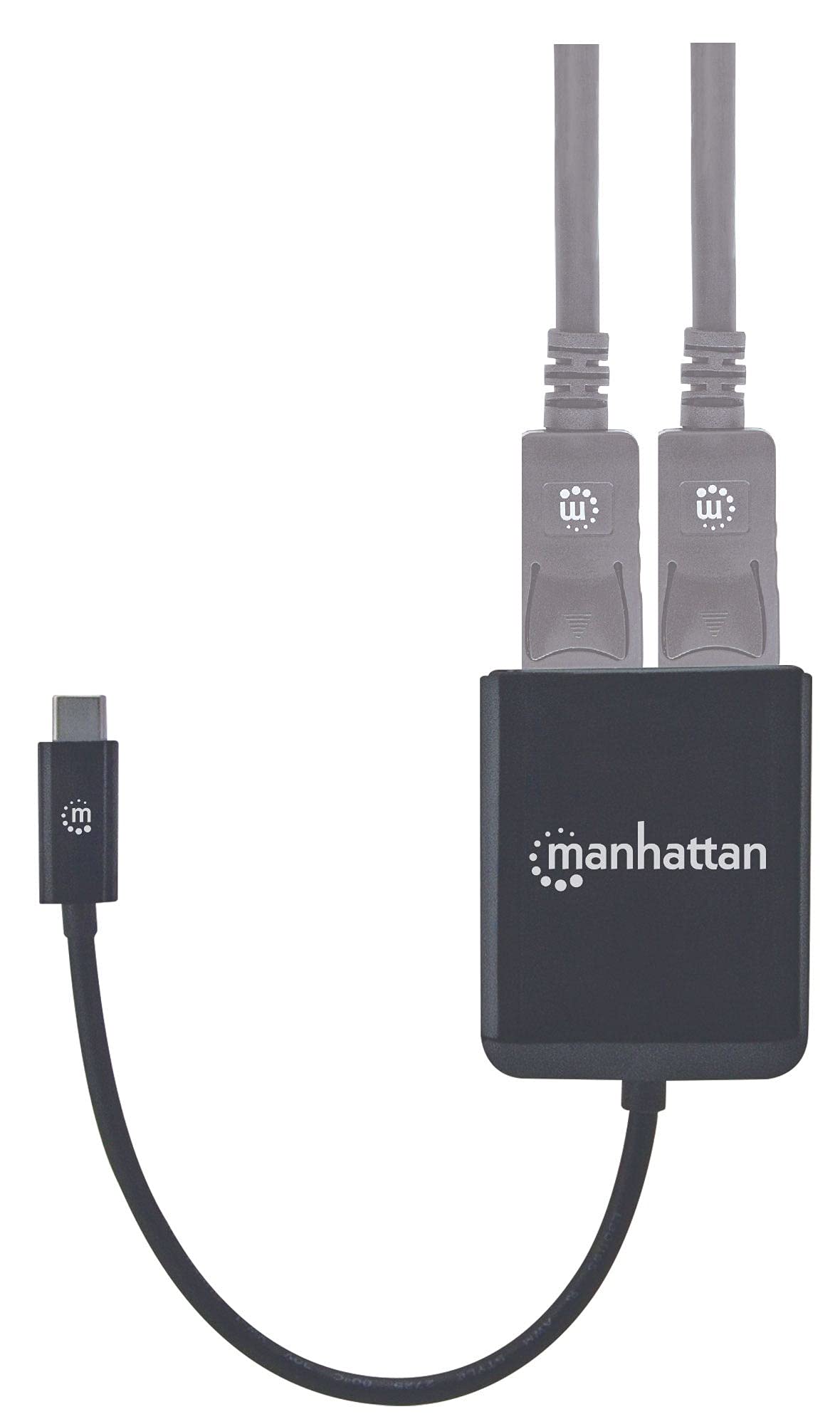 Manhattan USB-C to Dual DisplayPort Adapter, 4K@30Hz, MST, Black
