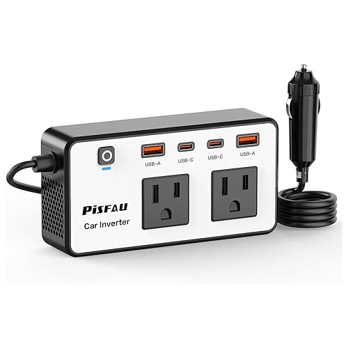 300W Car Power Inverter 12V to 110V?PiSFAU DC to AC Car Plug in Adapter Outlet with Multi USB[24W USB-C] /USB-Fast Charger(24W) Car Inverter?Car