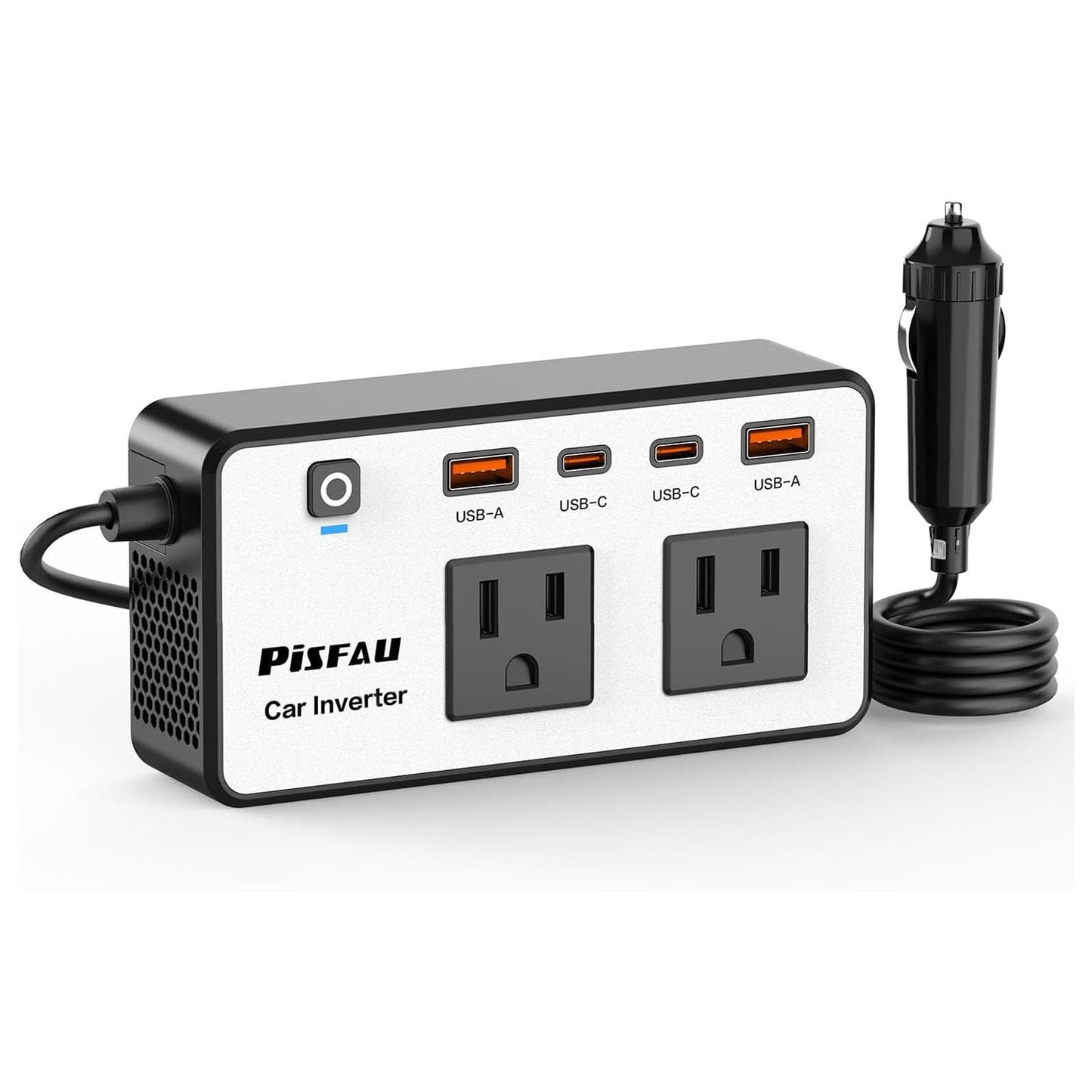 300W Car Power Inverter 12V to 110V?PiSFAU DC to AC Car Plug in Adapter Outlet with Multi USB[24W USB-C] /USB-Fast Charger(24W) Car Inverter?Car