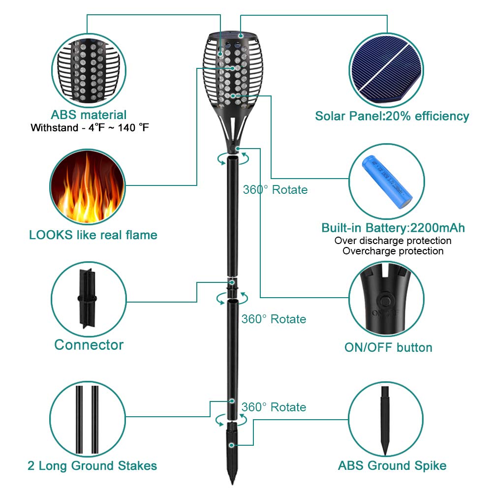 Aityvert Solar Torch Lights, 43" Flickering Flames 96LED Larger & Higher Torch Lights Outdoor Waterproof Landscape Decoration Lighting Dusk to Dawn
