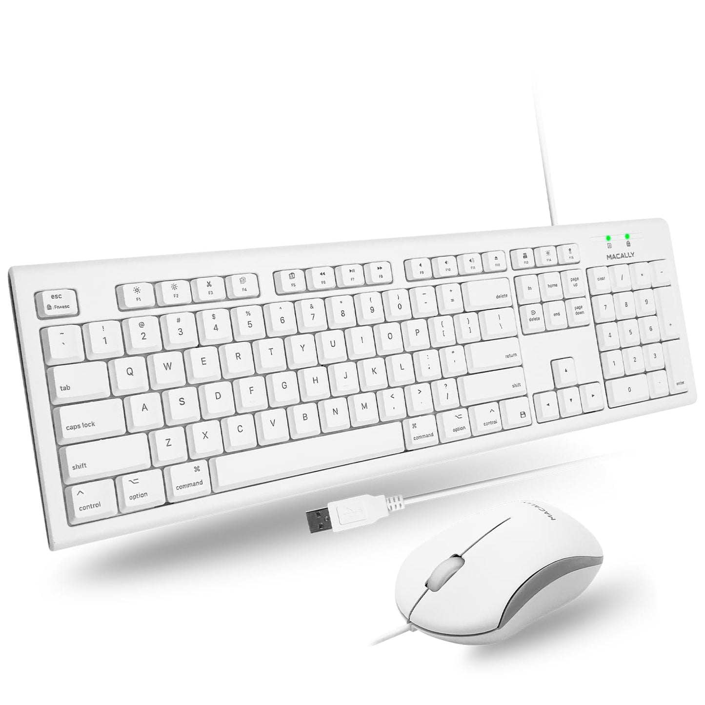 Macally Full Size USB Wired Mac Keyboard and Mouse Combo - Compatible Ergonomic Apple Keyboard and Mouse with Shortcuts and Number Keypad for Mac mini