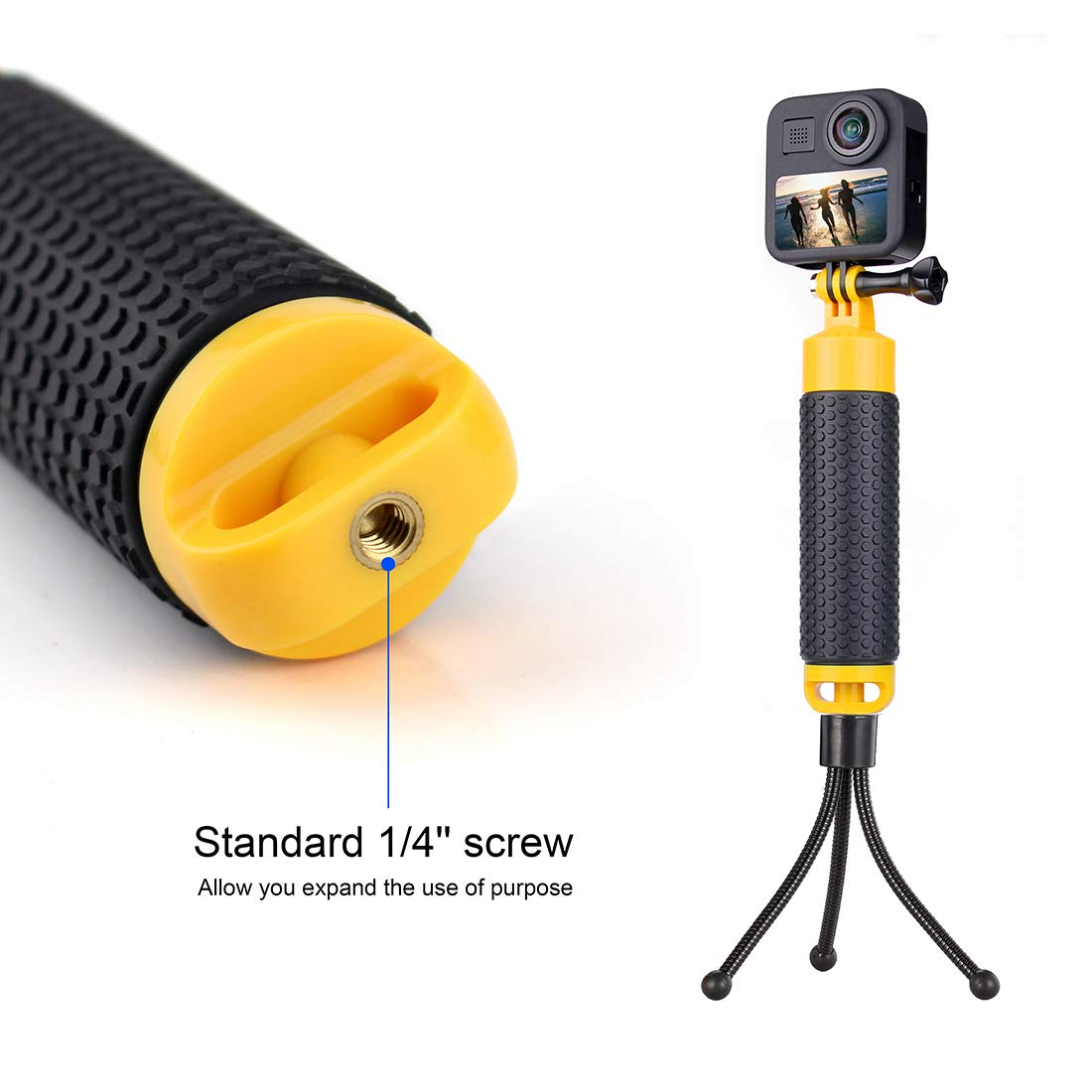 GEPULY Floating Hand Grip with Mini Tripod Stand Waterproof Stick Pole for Insta 360 GoPro Hero 13 12 11 10 9, AKASO DJI Action 6 Handle Mount