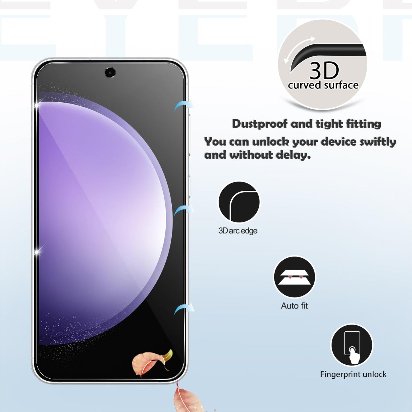 YEYEBF Galaxy S23 FE HD Clear Tempered Glass Screen Protector + Camera Lens Protectors, [2+2 Pack] [3D Glass] [Fingerprint Support] Screen Protector