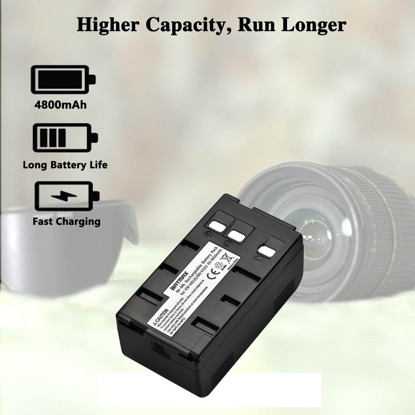 Batmax 4800mAh BN-V25U Battery for JVC BN-V10U, BN-V11U, BN-V12U, BN-V14U, BN-V15, BN-V18U, BN-V22U, BN-V24U, BN-V25U PANASONIC PV-BP15 PV-BP17