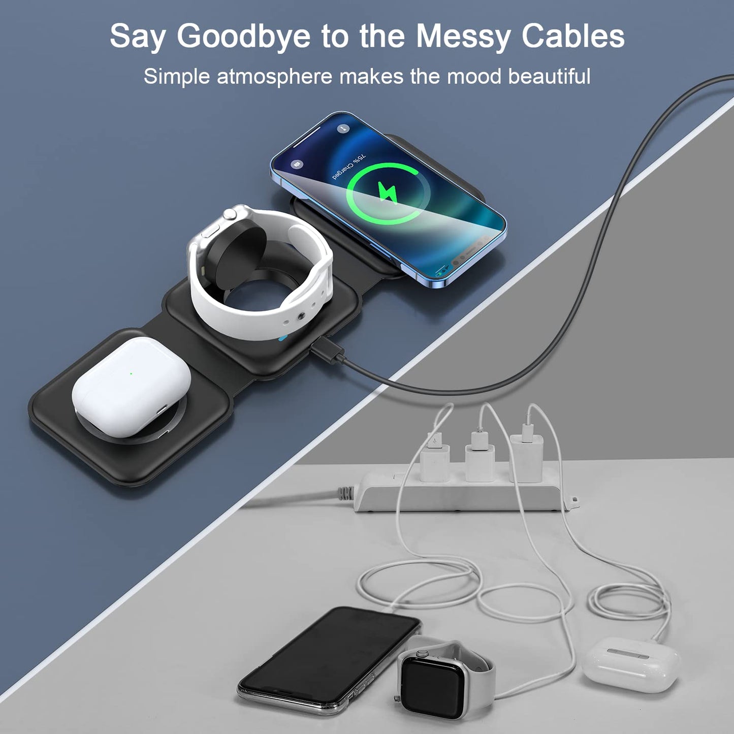 Wireless Charger 3 in 1,RTOPS Magnetic Traval Wireless Charging Station GaN Compatible with Apple Magsafe Multiple Devices