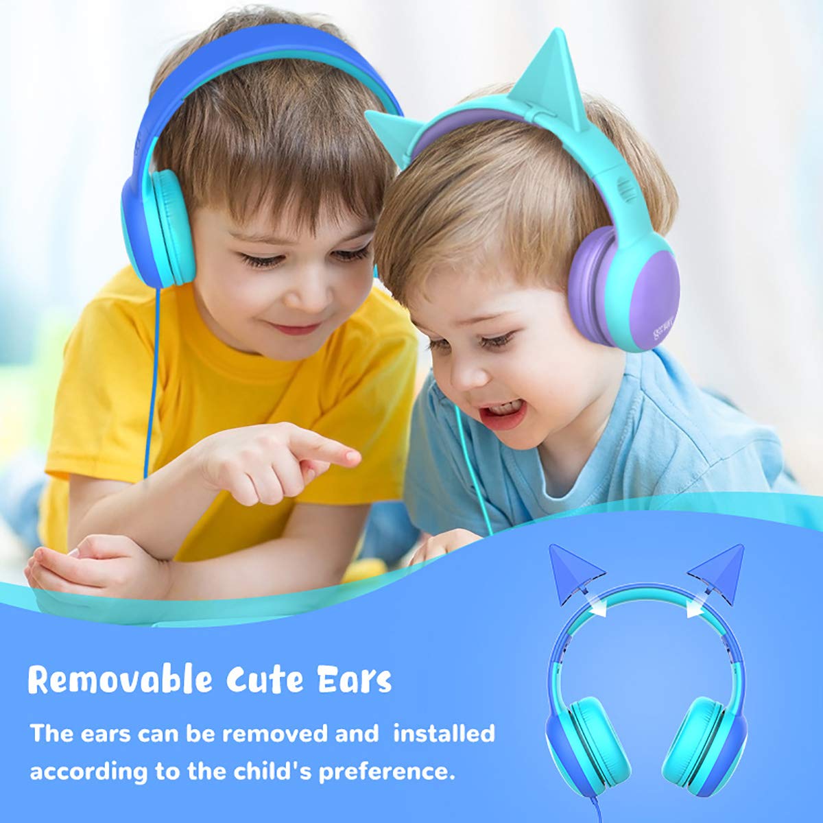 gorsun Kids Headphones with Limited Volume, Cat Ear Toddler Headphones, Wired Headphone Over Ear for Boys and Girls,Stereo Sound Foldable 3.5mm