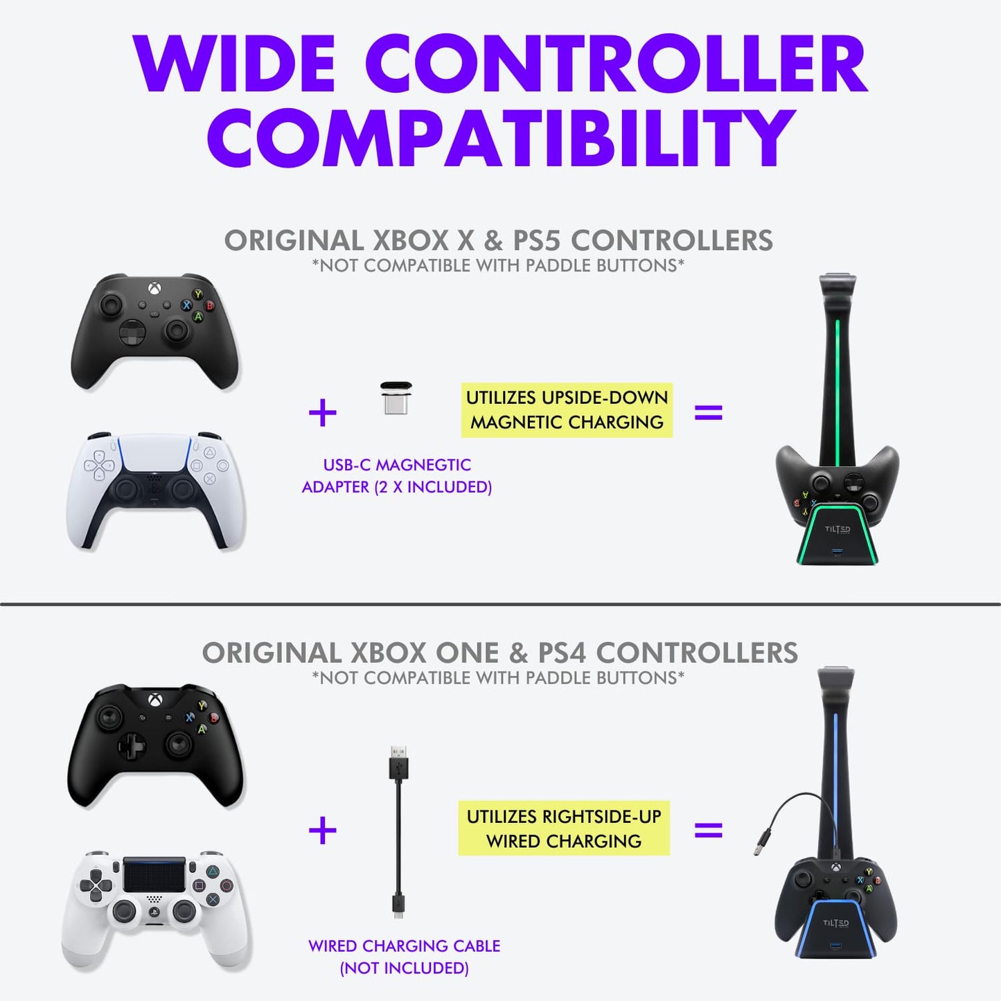 Tilted Nation 3 in 1 Gaming Headset and Controller Stand for PS5 and Xbox Series X Charging Station - Game Controller Holder and Headphone Stand