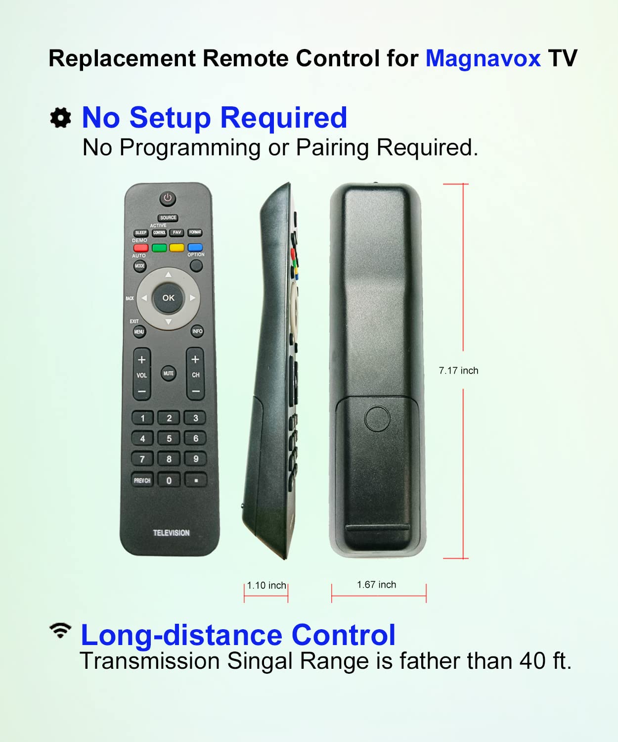 JISOWA Replacement Remote Control Universal for Magnavox LED TV 42MF437B/37 42MF438B/F7 19MF338B/F7 26MF337B/27 32MF337B/27 37MF337B/37 313923814171