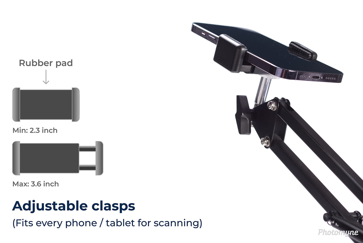 PHOTOMYNE Flexible Phone Holder with Clamp - Photo Album Scanning Stand
