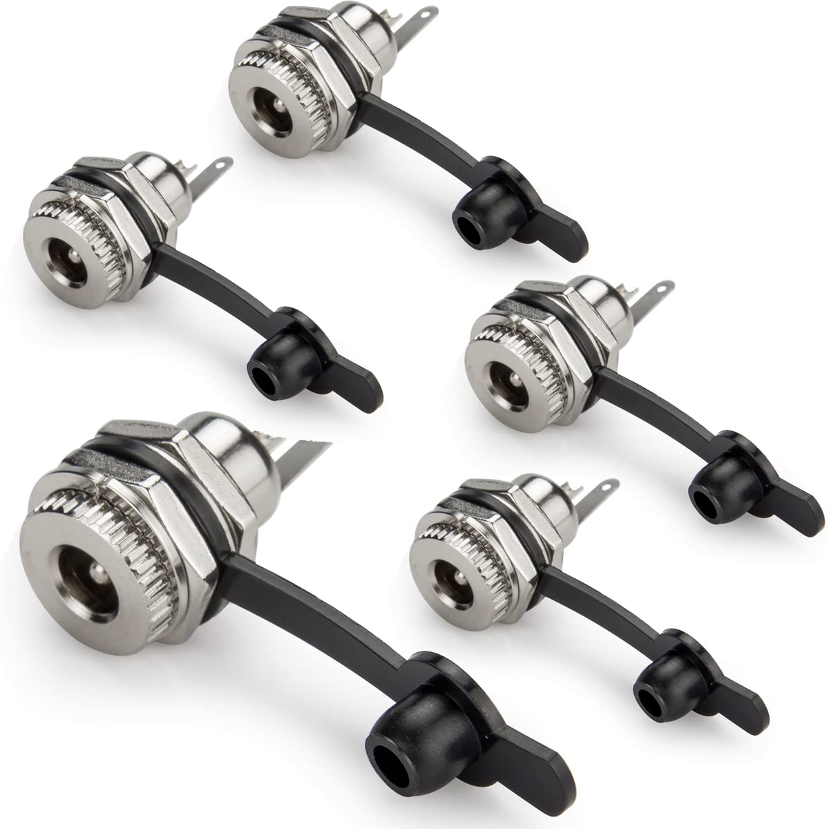 DIYhz 5.5 x 2.5mm DC Power Jack Socket Threaded Female Mount Connector Adapter with Dustproof Plug 5Pcs
